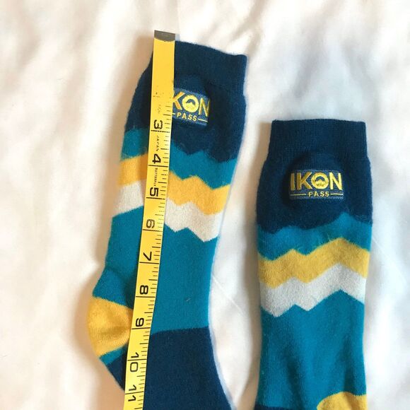 Ikon Pass Socks Snowboard Ski Colorado Merino Wool Crew Blue Yellow Stripe OSFM - Picture 5 of 6
